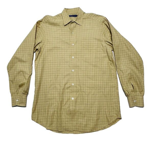 Ralph Lauren Purple Label Beige Plaid Check Long sleeve Button Up Shirt Men Sz M - Picture 1 of 9